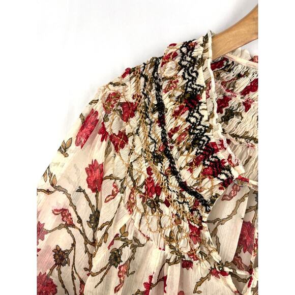 Free People Floral Ruffle Tunic Top Flounce Sleeve Boho Kara SMALL - Picture 6 of 11